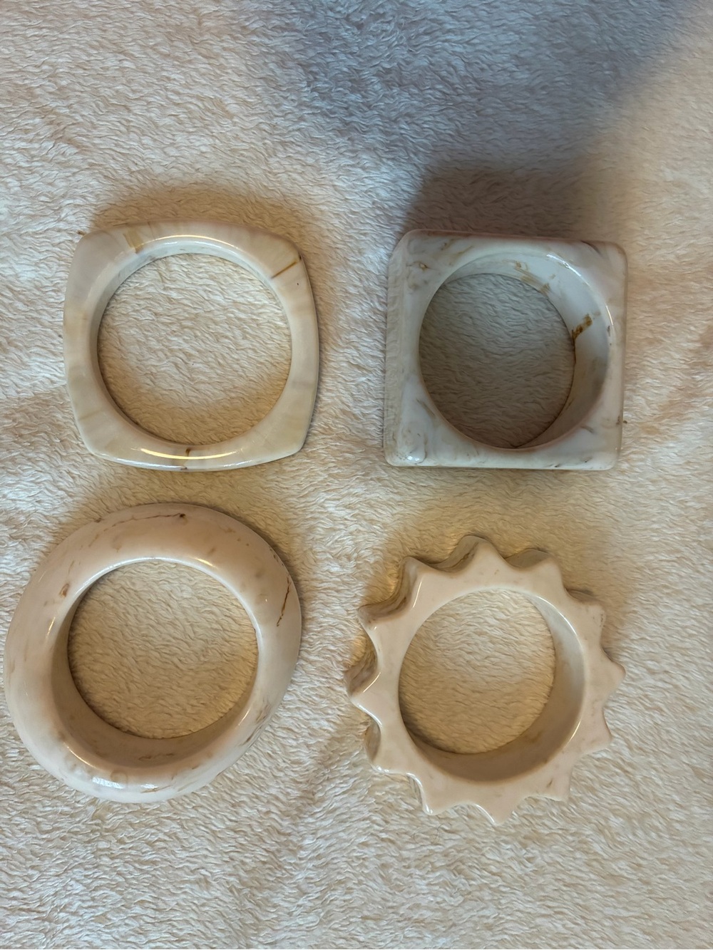Marble-Effect Cream Bracelet Set — Sculpted Resin Bangles 4